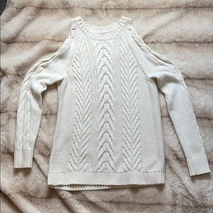 Loft cold shoulder cable knit sweater